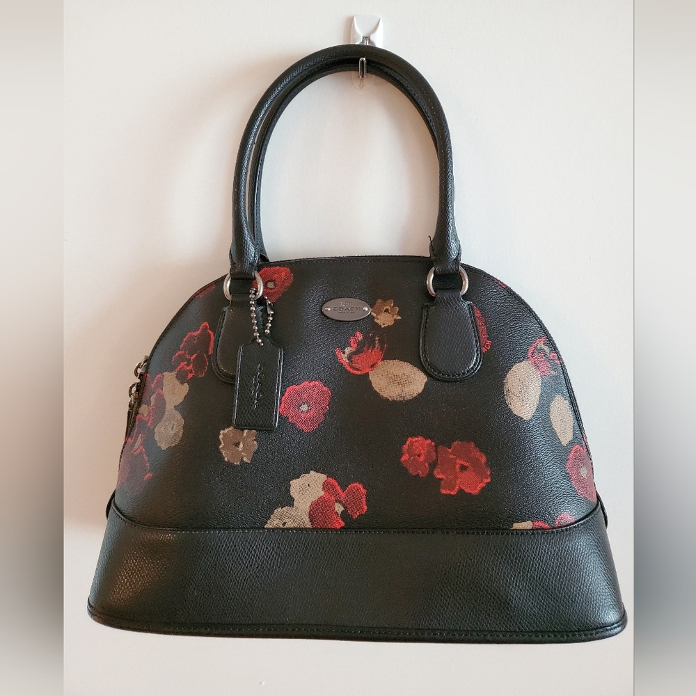 COACH cora black floral dome satchel
